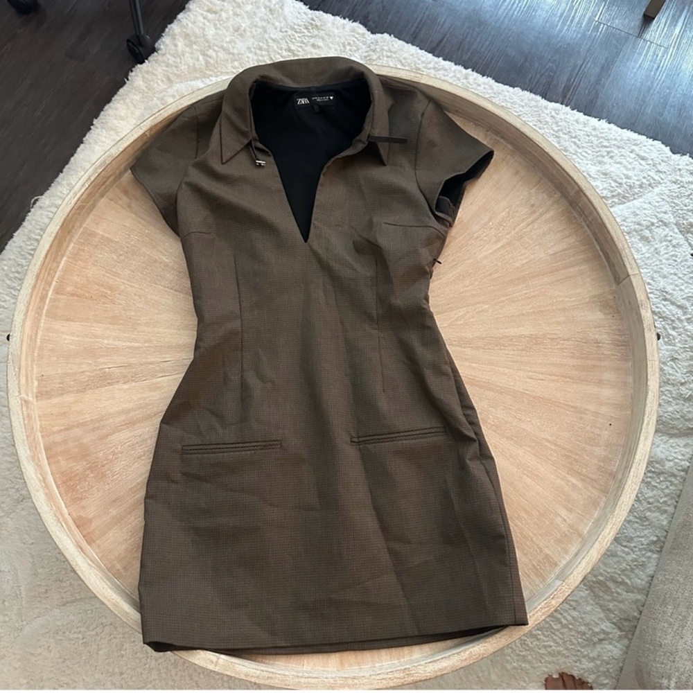 Zara Brown Plaid Collared Mini Dress – Size M